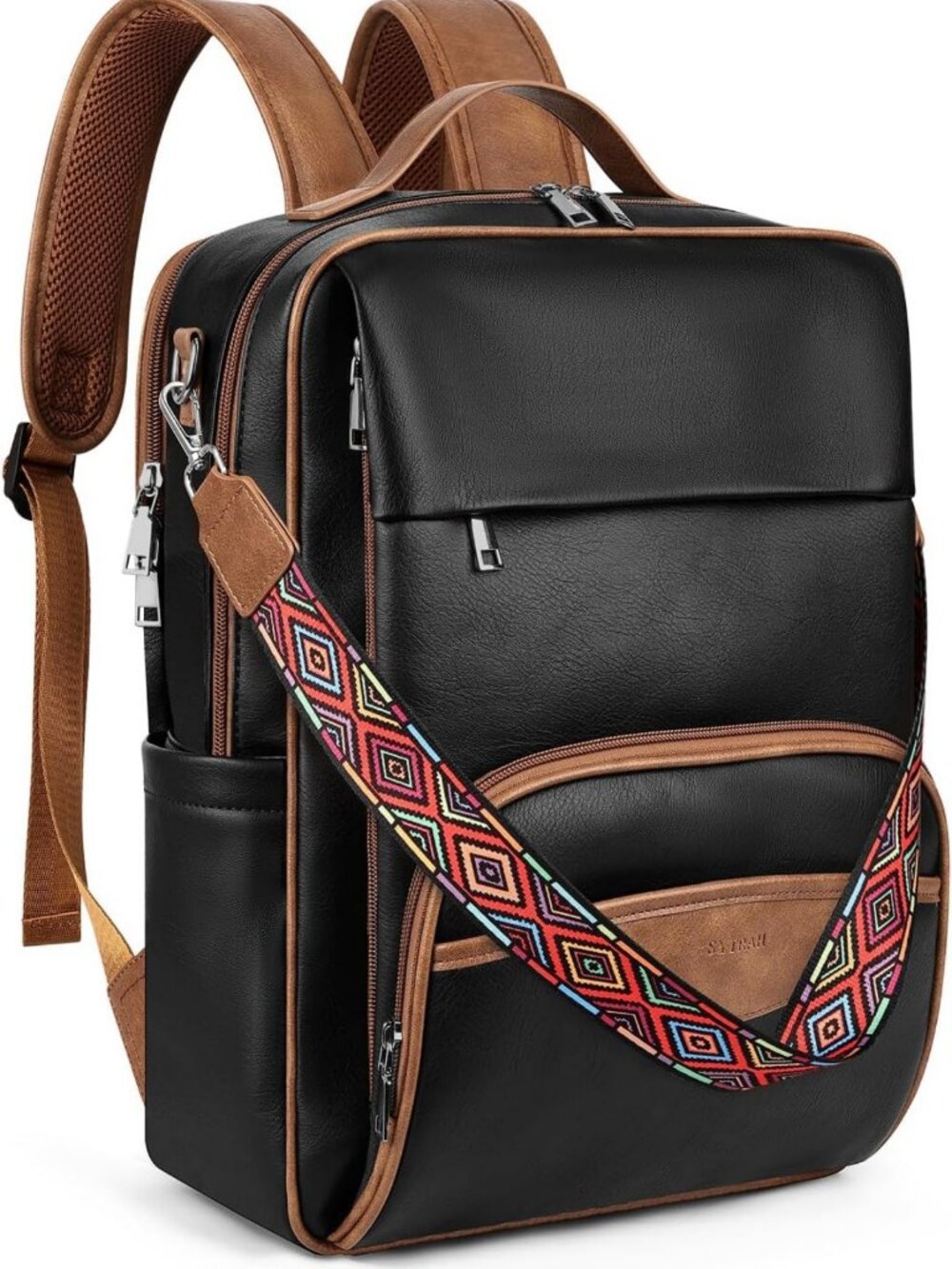Stylish Brown Leather Laptop Backpack for Women, 15.6" Computer Daypack
